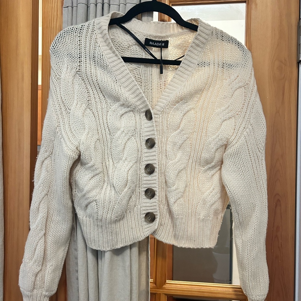 NAADAM Women's Ivory Cable Knit Cardigan